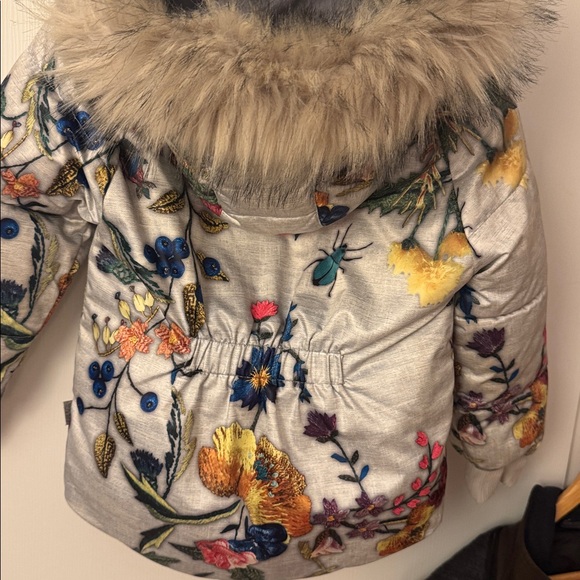 Molo Multicolor Floral Puffer Jacket with Fur Hood - Picture 11 of 12